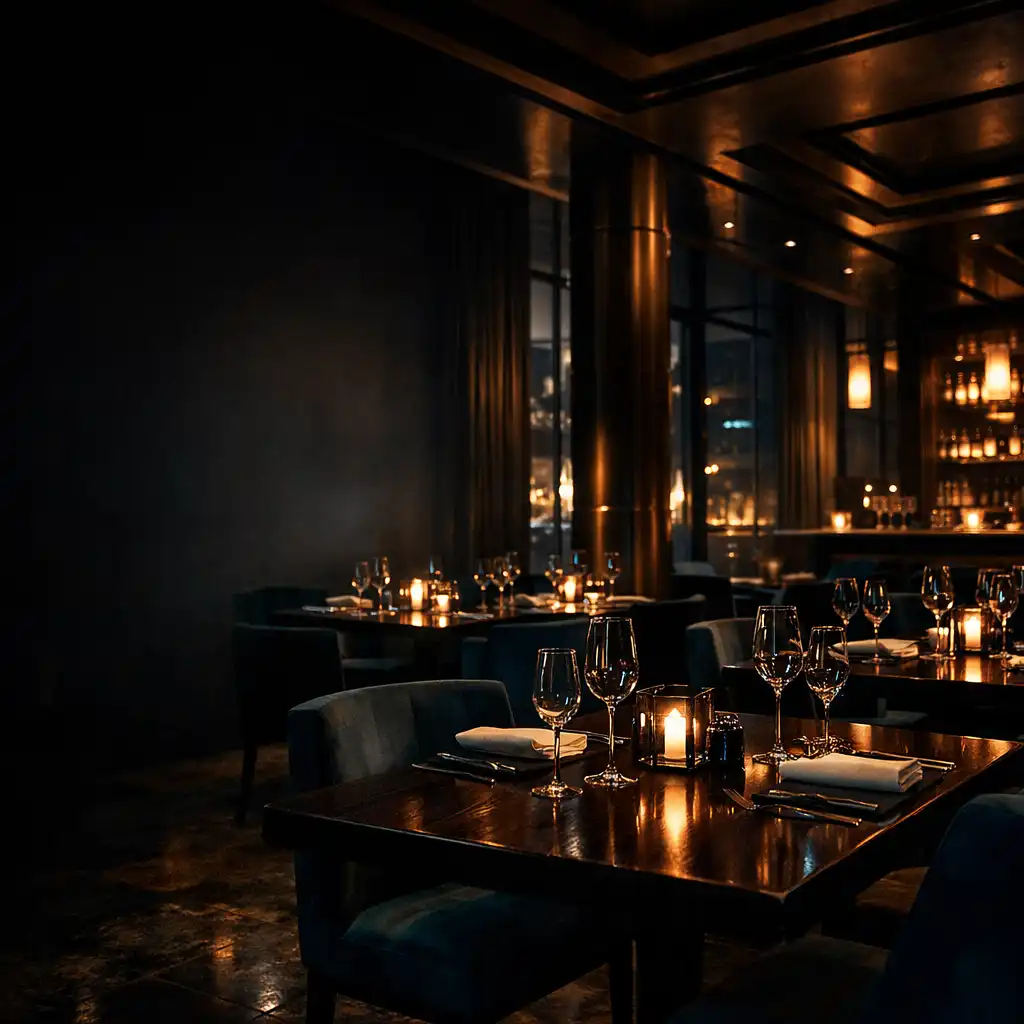 Eleganckie wnętrze restauracji nocą