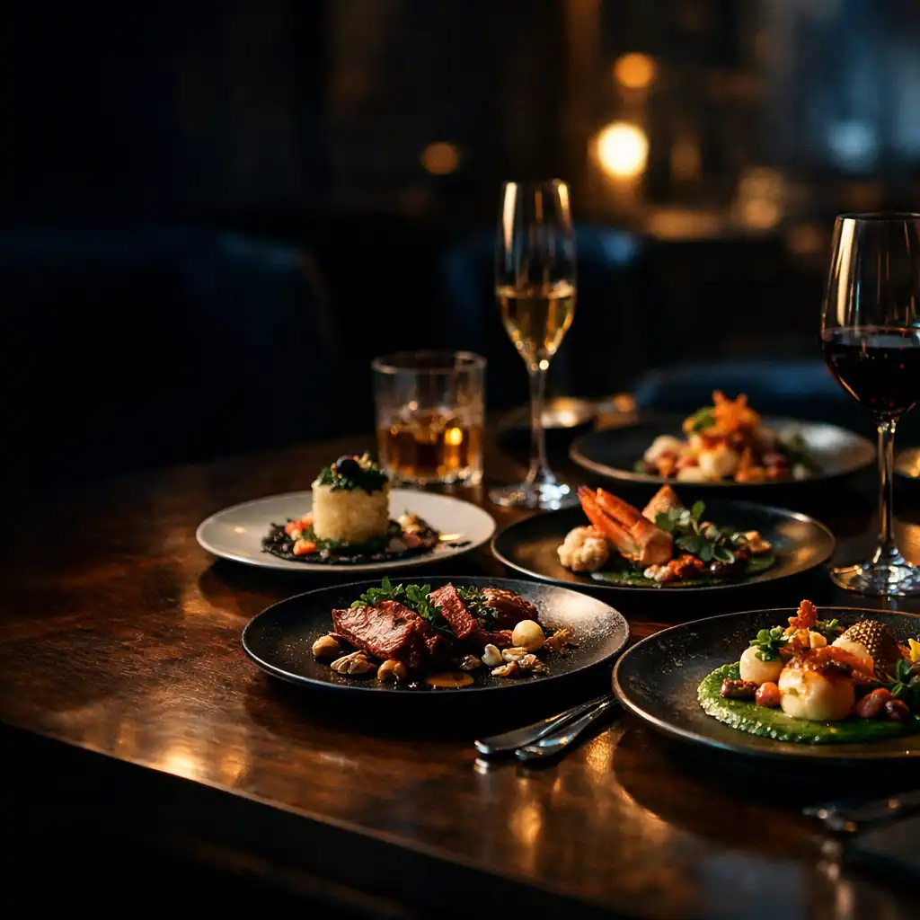 Elegancki stół fine dining w półmroku
